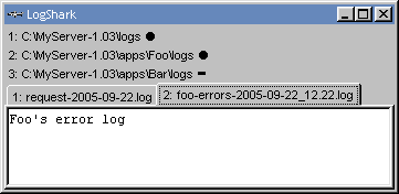 LogShark window showing two log files.